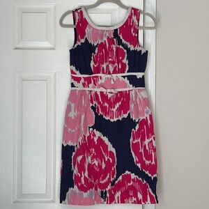 Vintage Women's Lilly Pulitzer Pink Navy Floral Sheath Sleeveless Dress Size 4